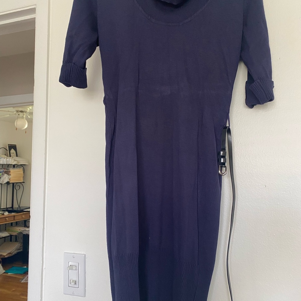 Planet Gold Blue Sheath Dress with Cuffed 3/4 Sleeves